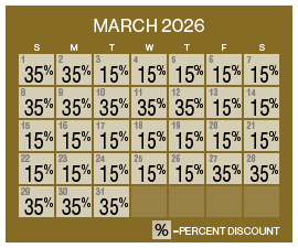 Image of discount rate calendar for Grand Sierra Resort Grand Cyber Resort Sale in March 2026.