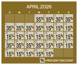 Image of discount rate calendar for Grand Sierra Resort Grand Cyber Resort Sale in April 2026.