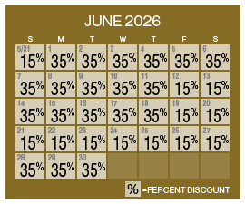 Image of discount rate calendar for Grand Sierra Resort Grand Cyber Resort Sale in June 2026.