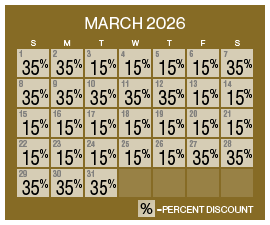 Image of discount rate calendar for Grand Sierra Resort ‌MLK Weekend Resort Sale in March 2026.
