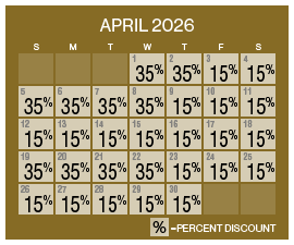 Image of discount rate calendar for Grand Sierra Resort ‌MLK Weekend Resort Sale in April 2026.